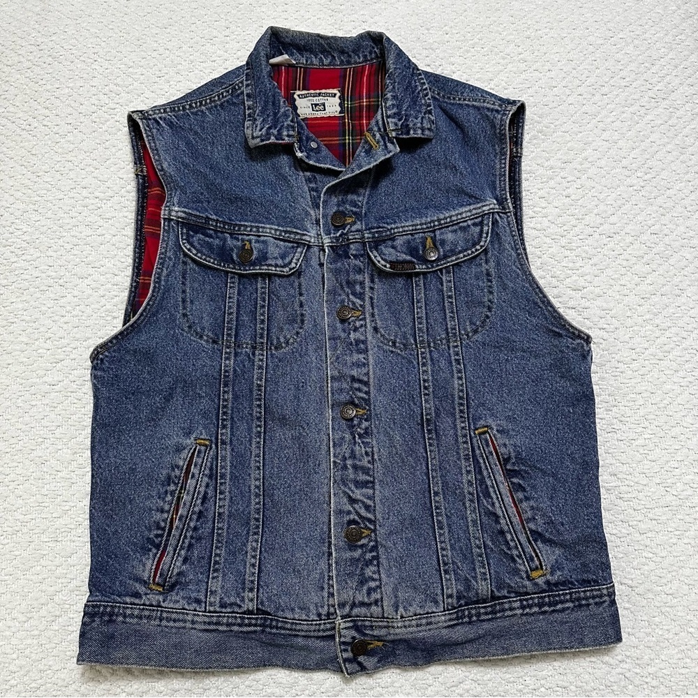 Vintage Lee Denim Vest Fleece Lined Mens Size M